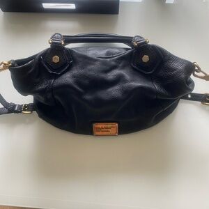 Marc Jacobs Black Leather Shoulder Bag with Gold Accents